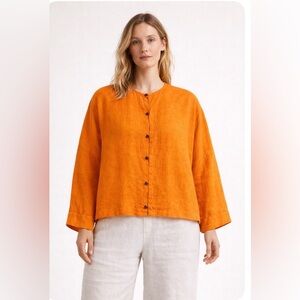 Eskandar Linen Boxy Button Down Top 0